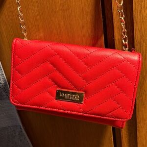 Bebe Red Quilted Clutch with Gold Chain